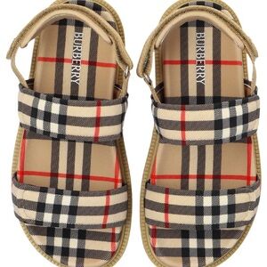 Burberry Tan and Black Check Sandals